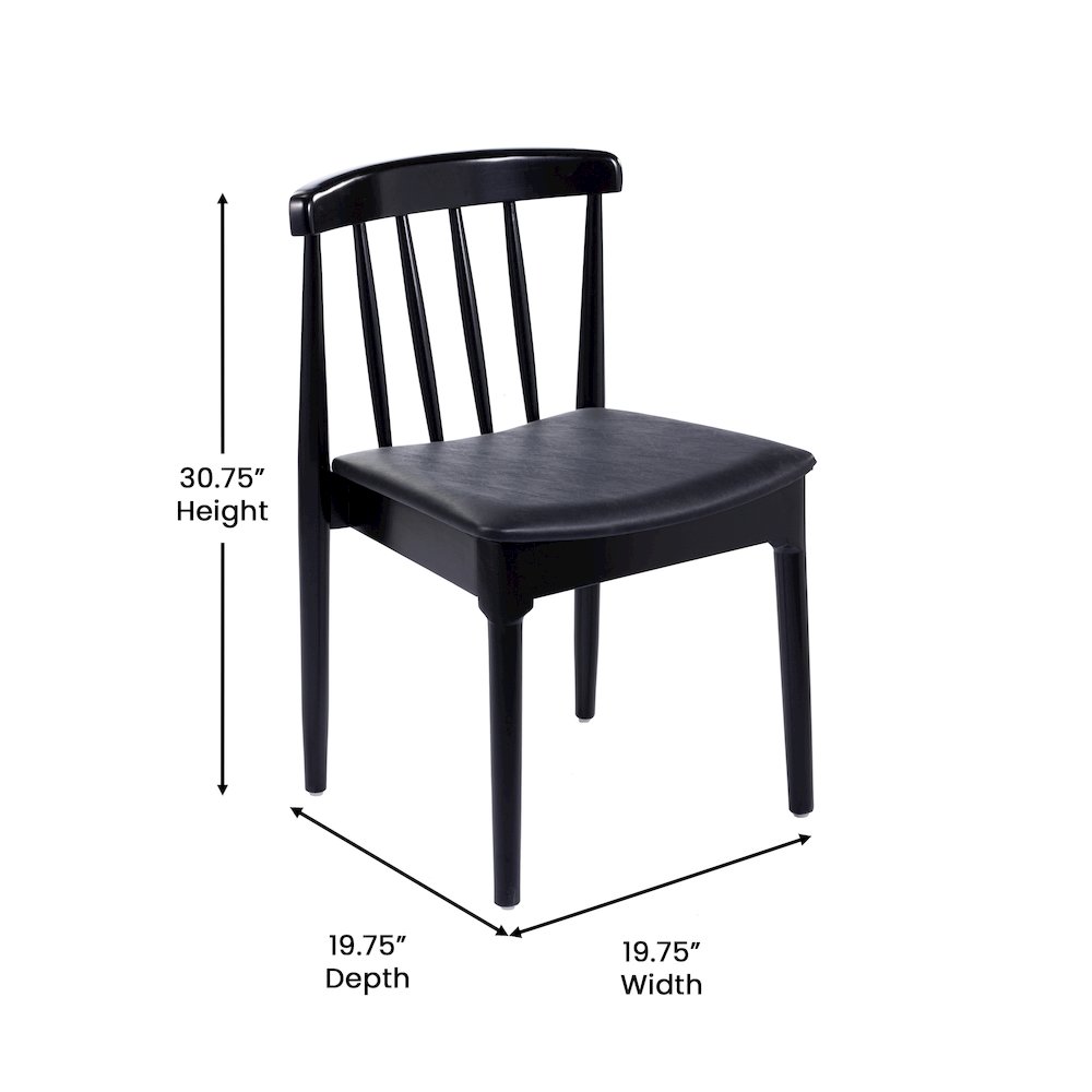 Solid Wood Black Dining Chair with Curved Spindle Backrest and Black Vinyl Seat. Picture 5