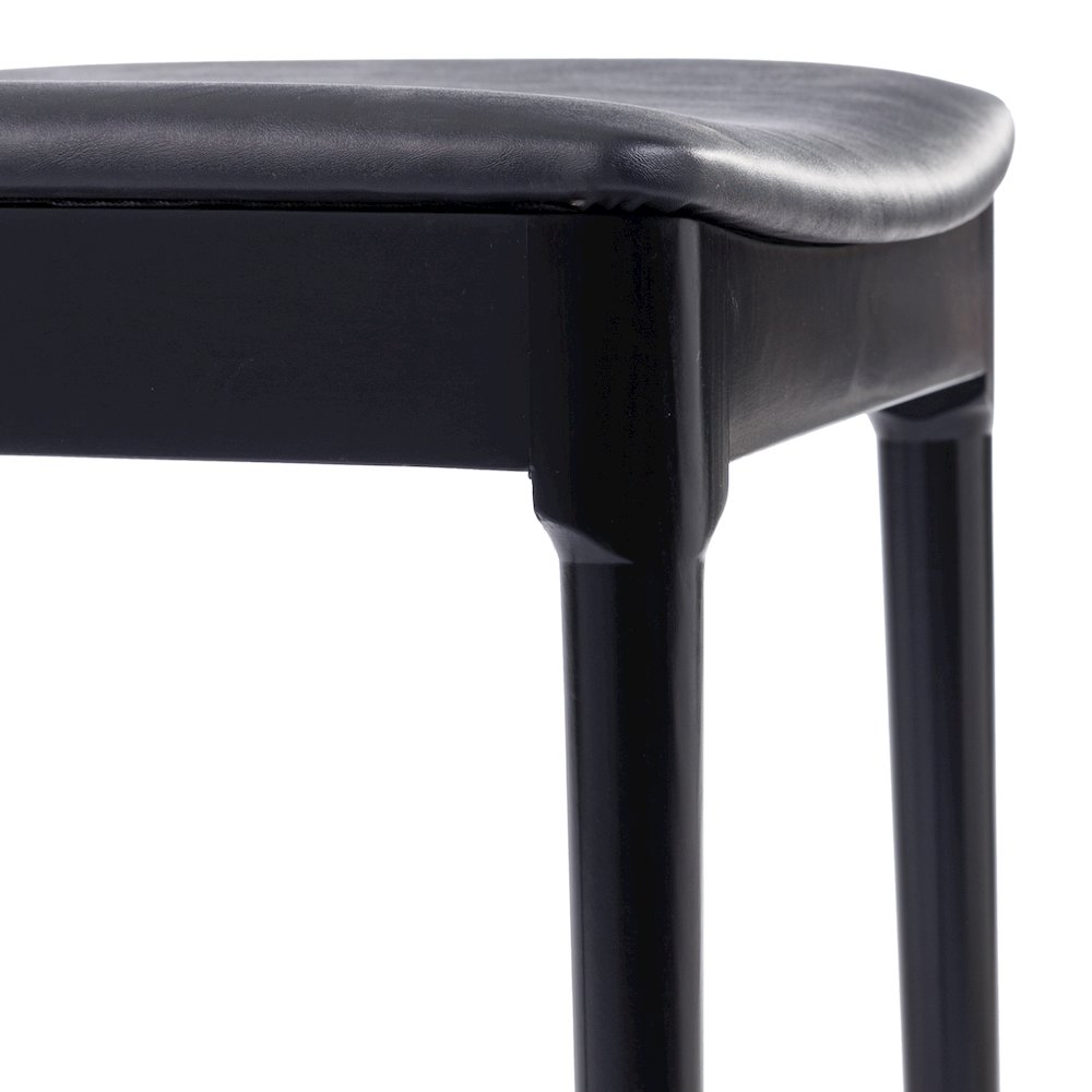 Solid Wood Black Dining Chair with Curved Spindle Backrest and Black Vinyl Seat. Picture 11