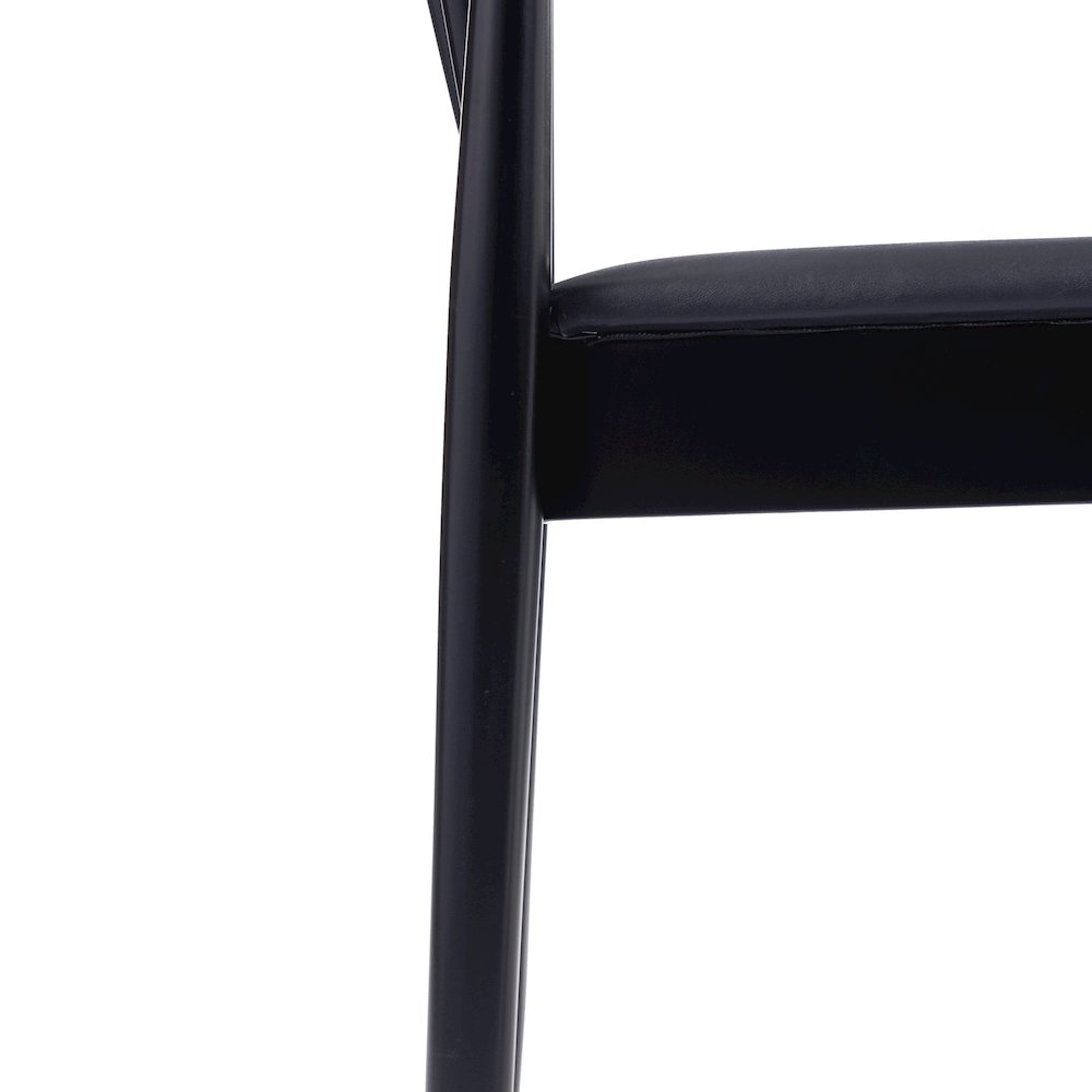Solid Wood Black Dining Chair with Curved Spindle Backrest and Black Vinyl Seat. Picture 13