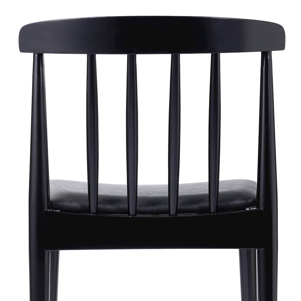 Solid Wood Black Dining Chair with Curved Spindle Backrest and Black Vinyl Seat. Picture 15