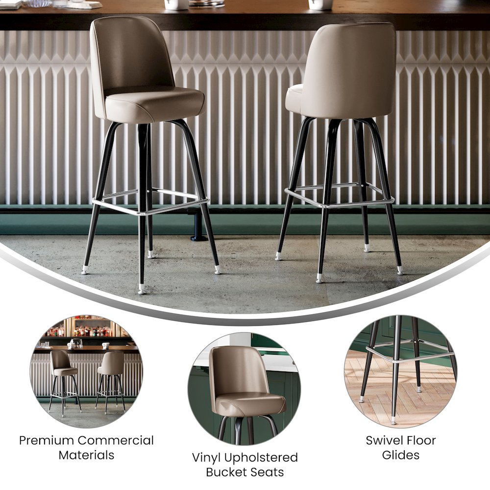 James Commercial Grade Metal Barstool with Beige Swivel Bucket Seat. Picture 4