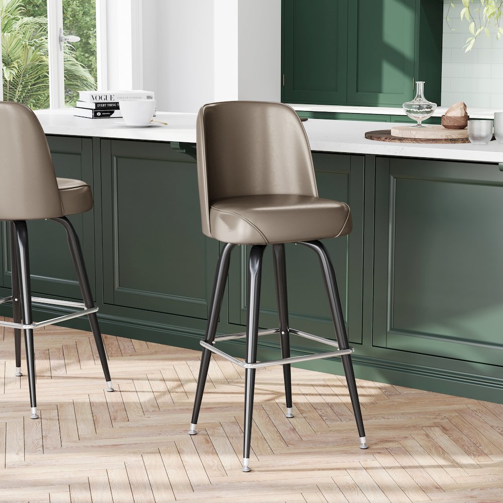 James Commercial Grade Metal Barstool with Beige Swivel Bucket Seat. Picture 3