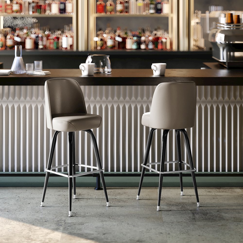 James Commercial Grade Metal Barstool with Beige Swivel Bucket Seat. Picture 6