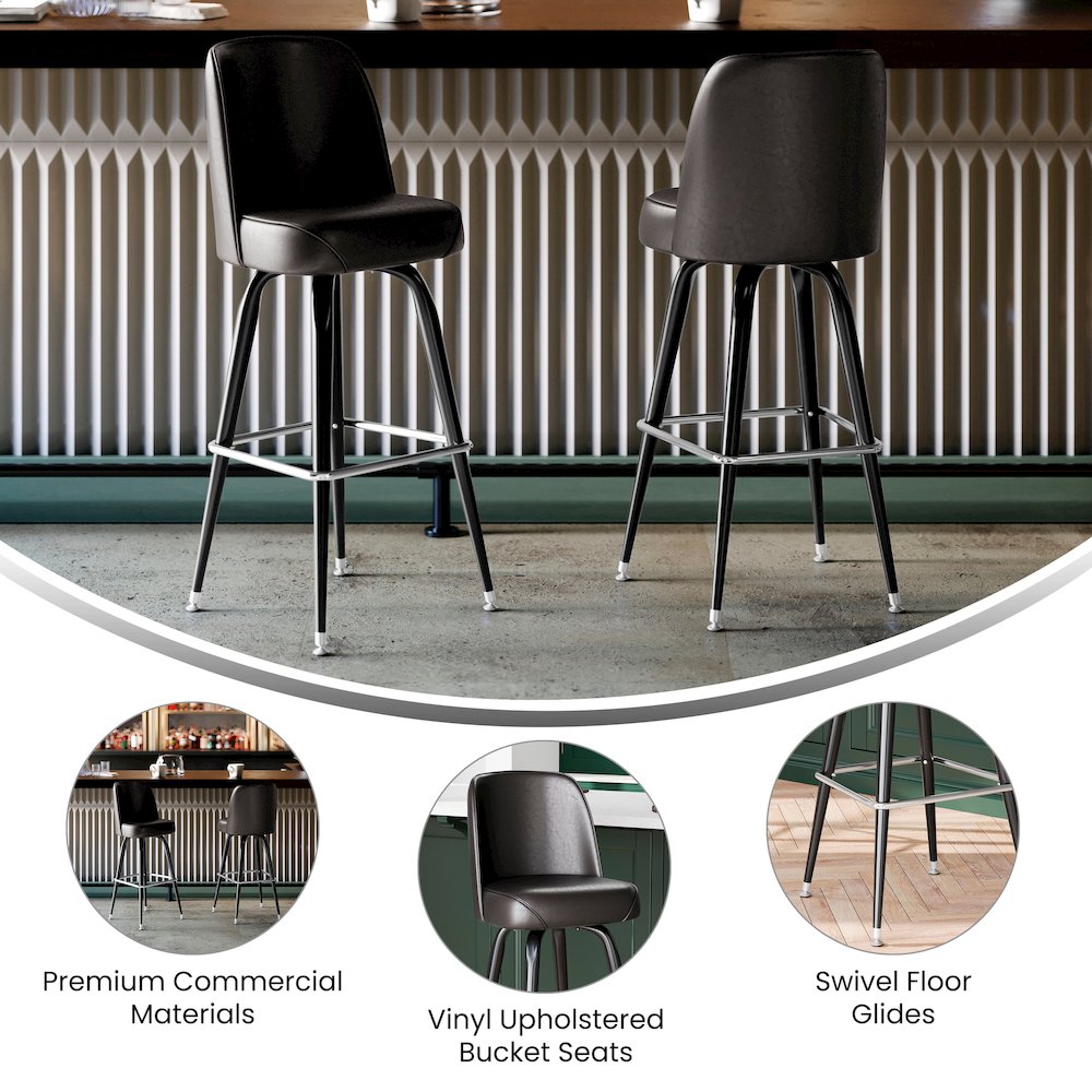 James Commercial Grade Metal Barstool with Dark Brown Swivel Bucket Seat. Picture 4