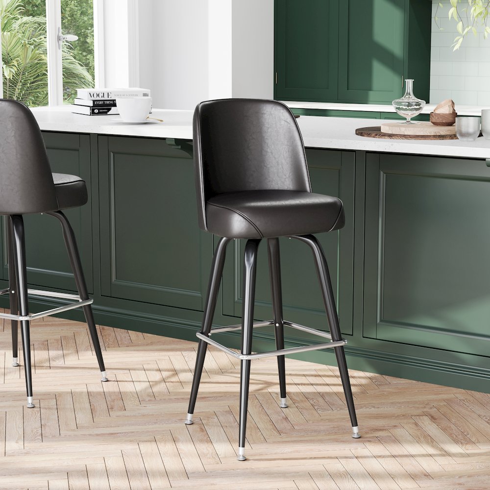 James Commercial Grade Metal Barstool with Dark Brown Swivel Bucket Seat. Picture 3