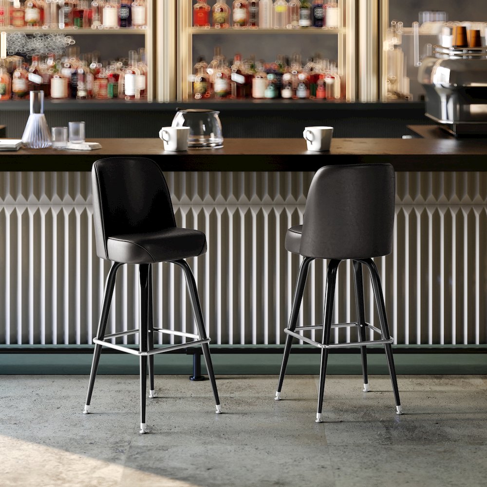 James Commercial Grade Metal Barstool with Dark Brown Swivel Bucket Seat. Picture 6
