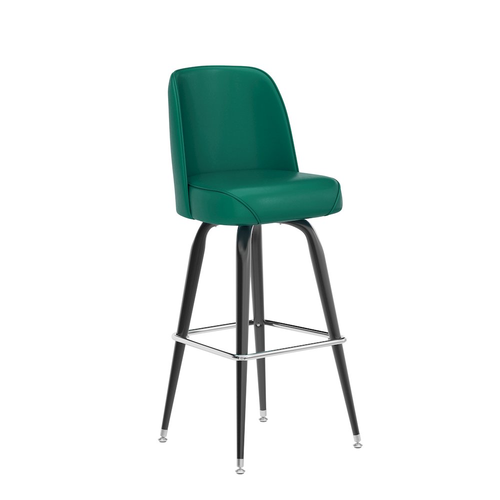 James Commercial Grade Metal Barstool with Green Swivel Bucket Seat. Picture 1