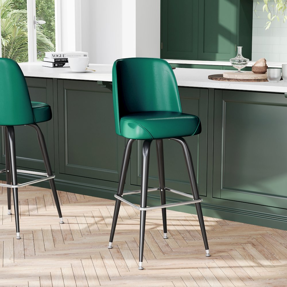 James Commercial Grade Metal Barstool with Green Swivel Bucket Seat. Picture 3