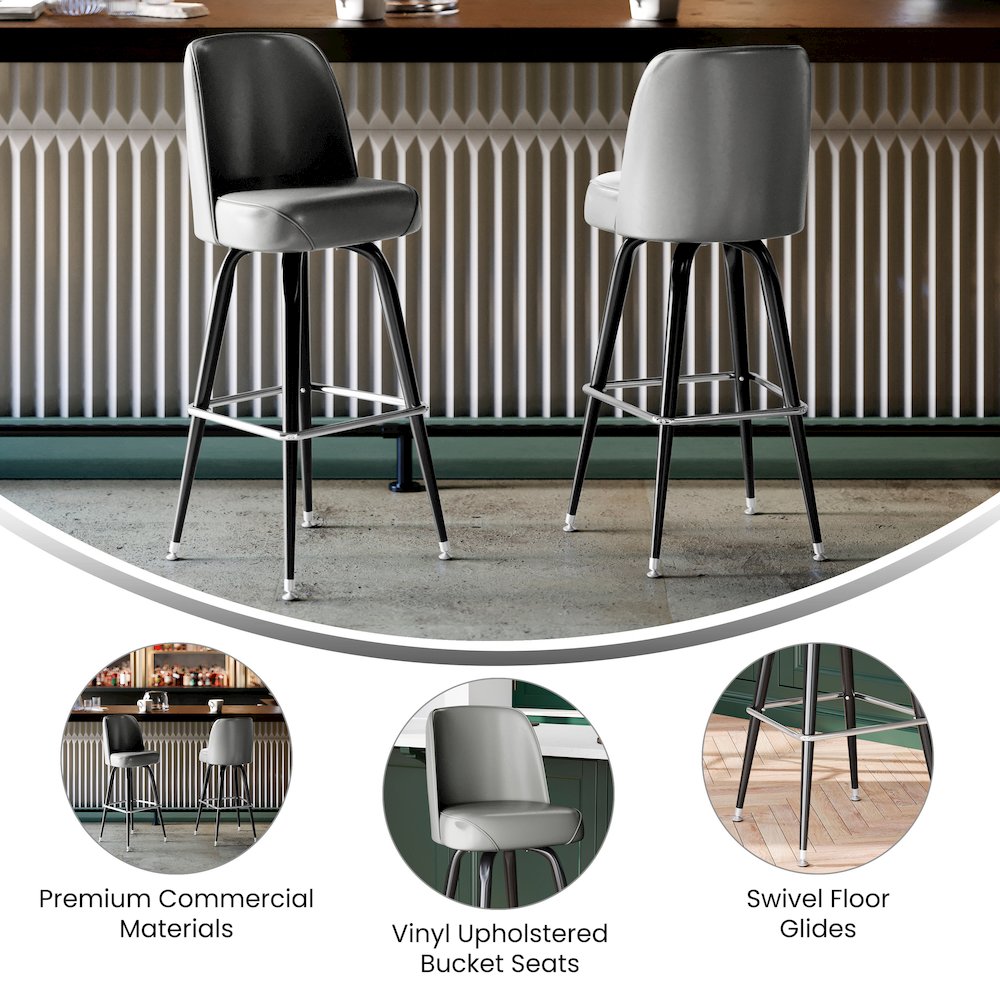 James Commercial Grade Metal Barstool with Gray Swivel Bucket Seat. Picture 4