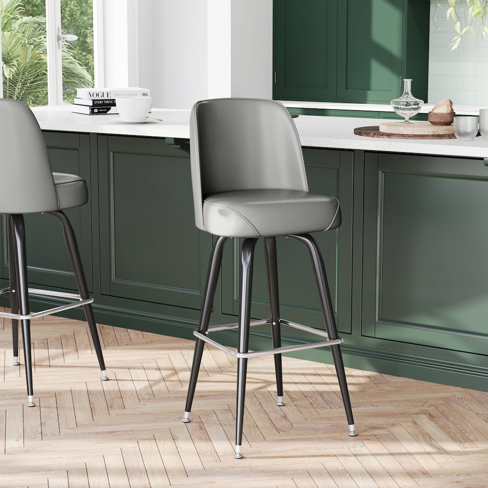 James Commercial Grade Metal Barstool with Gray Swivel Bucket Seat. Picture 3