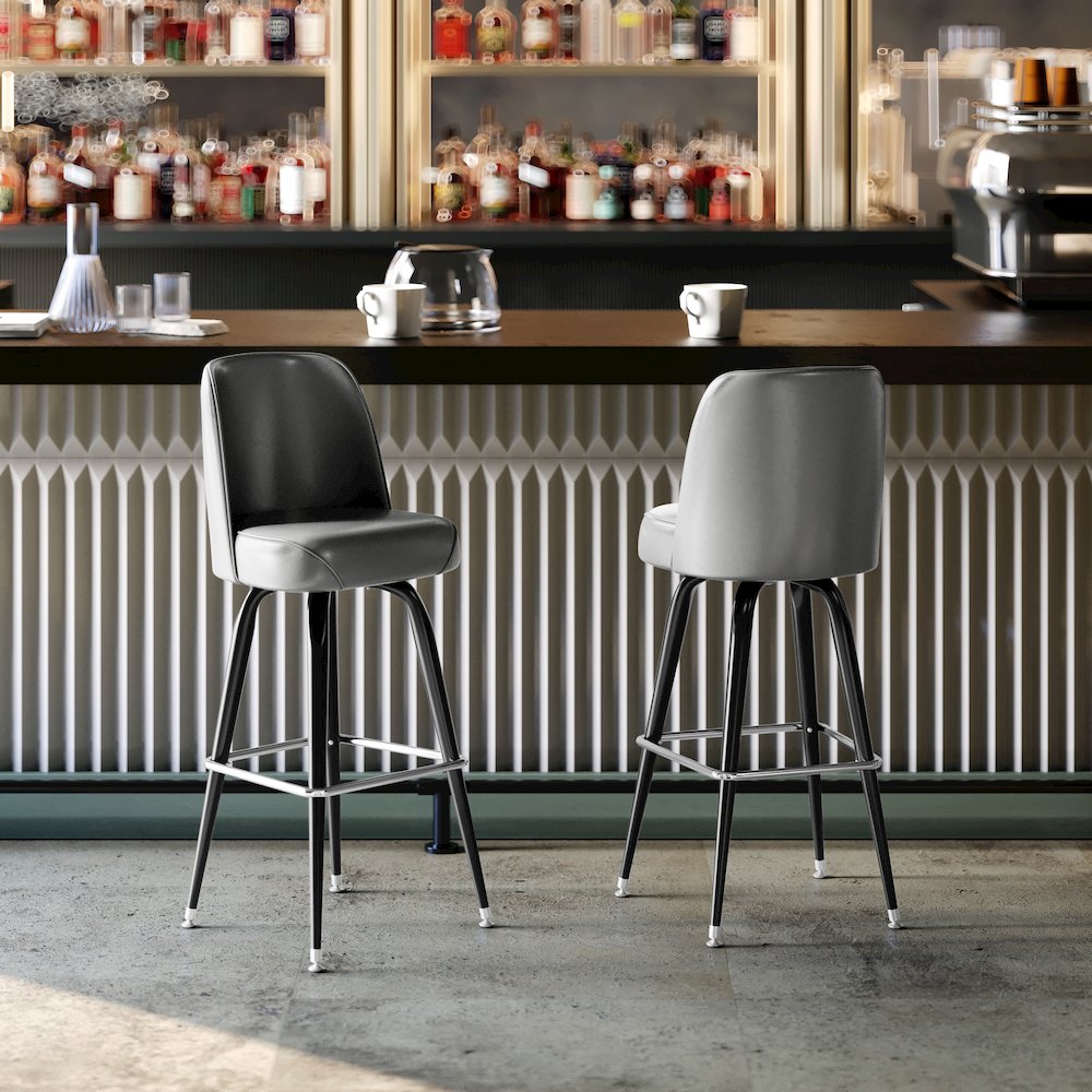 James Commercial Grade Metal Barstool with Gray Swivel Bucket Seat. Picture 6