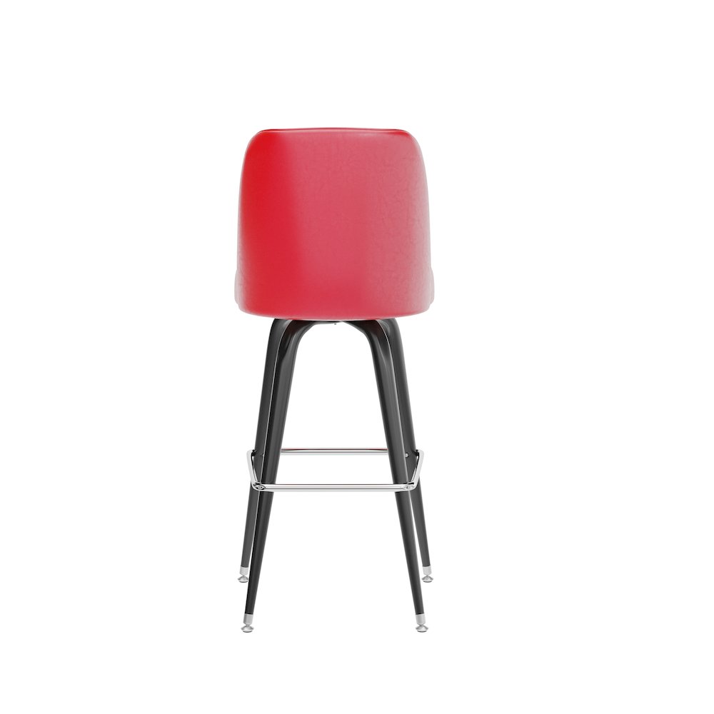 James Commercial Grade Metal Barstool with Red Swivel Bucket Seat. Picture 7