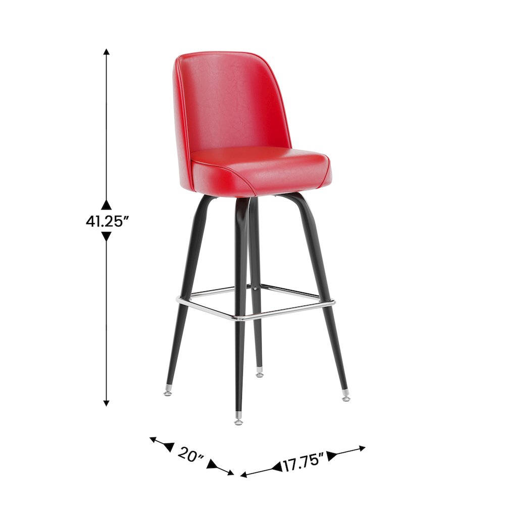 James Commercial Grade Metal Barstool with Red Swivel Bucket Seat. Picture 5