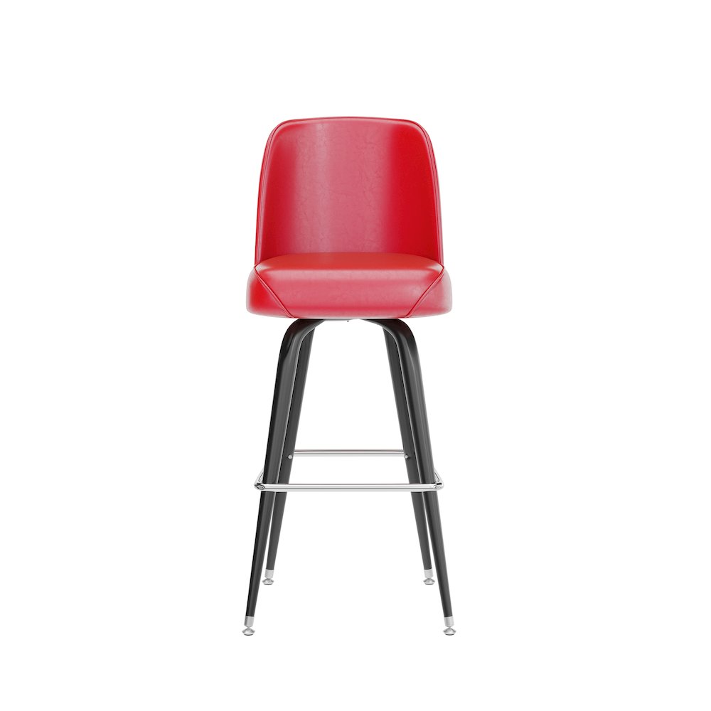 James Commercial Grade Metal Barstool with Red Swivel Bucket Seat. Picture 10