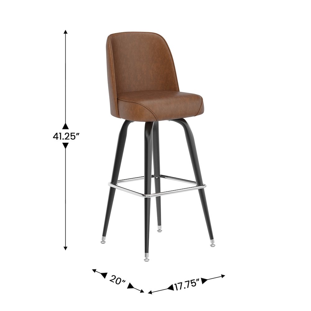 James Commercial Grade Metal Barstool with Weathered Brown Swivel Bucket Seat. Picture 5