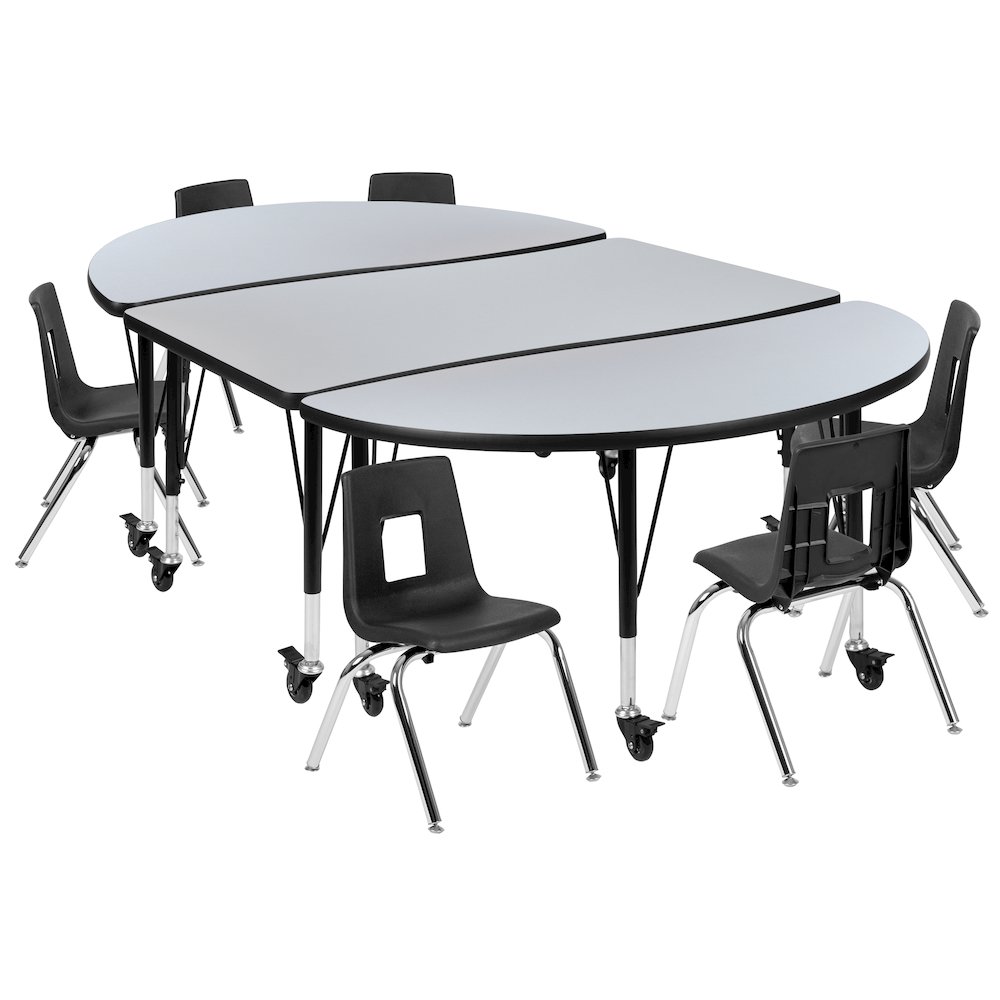 Mobile 76" Wave Activity Table Set with 12" Student Stack Chairs, Grey/Black. Picture 1