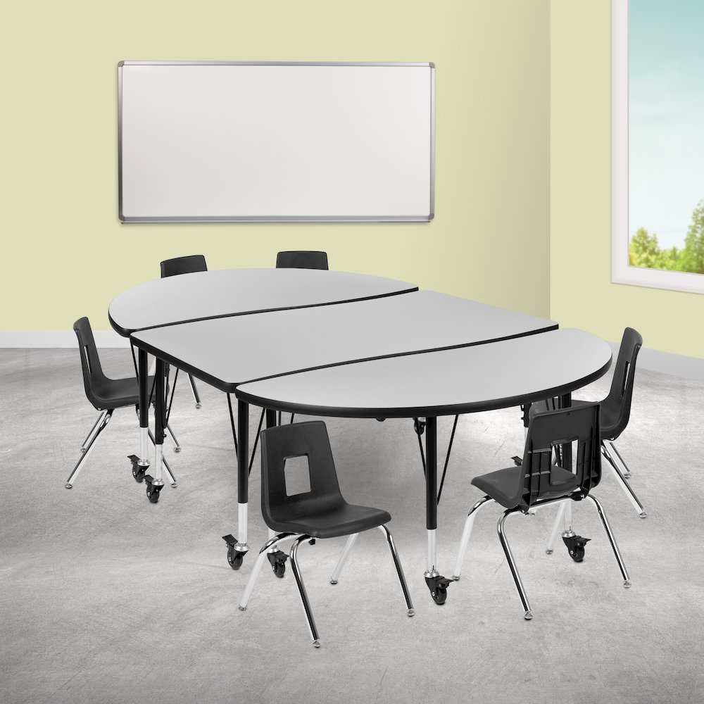 Mobile 76" Wave Activity Table Set with 12" Student Stack Chairs, Grey/Black. Picture 2
