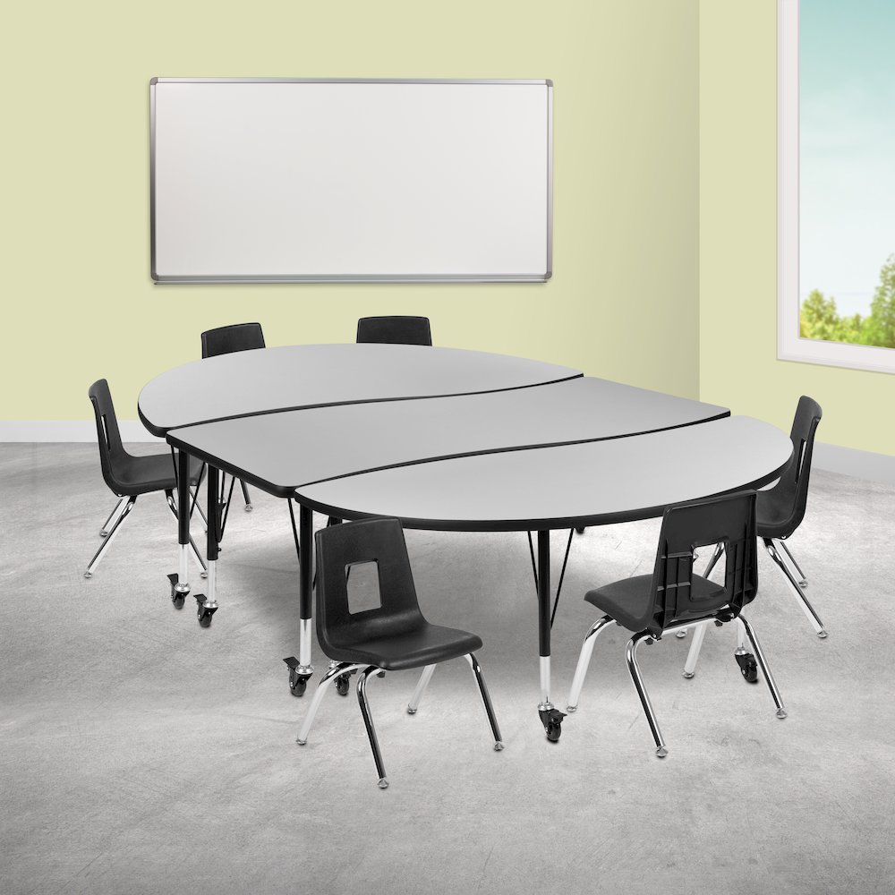 Mobile 86" Wave Activity Table Set with 12" Student Stack Chairs, Grey/Black. Picture 2