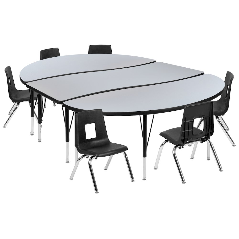 86" Oval Wave Activity Table Set with 12" Student Stack Chairs, Grey/Black. Picture 1