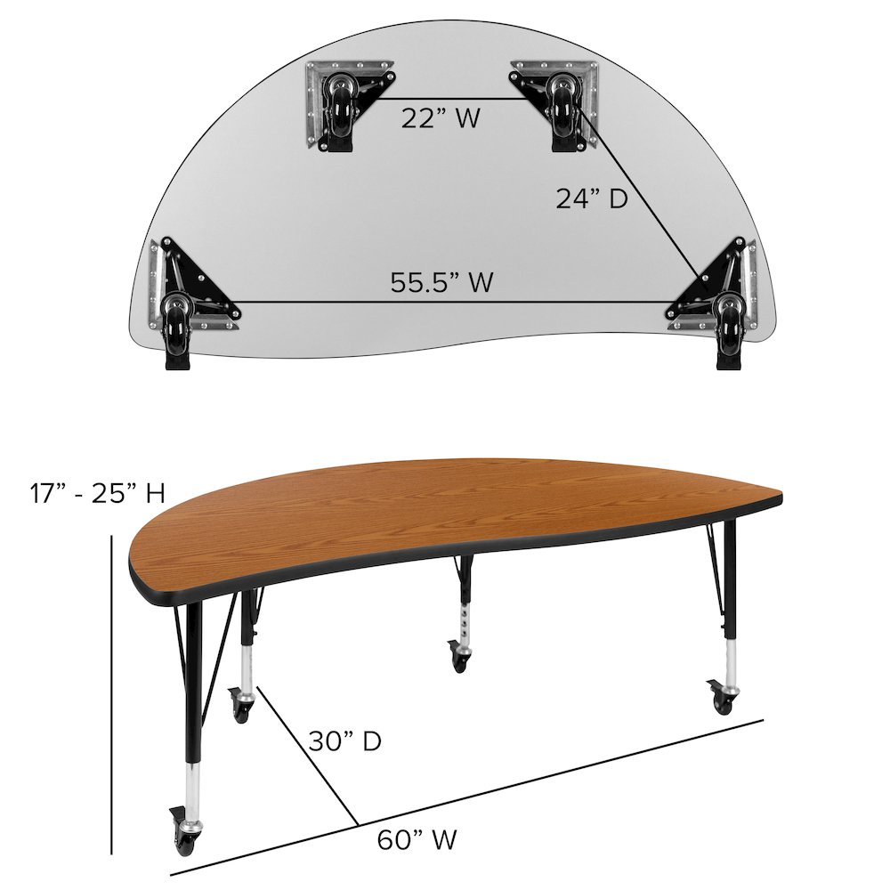 Mobile 86" Oval Wave Activity Table Set with 12" Student Stack Chairs, Oak/Black. Picture 7