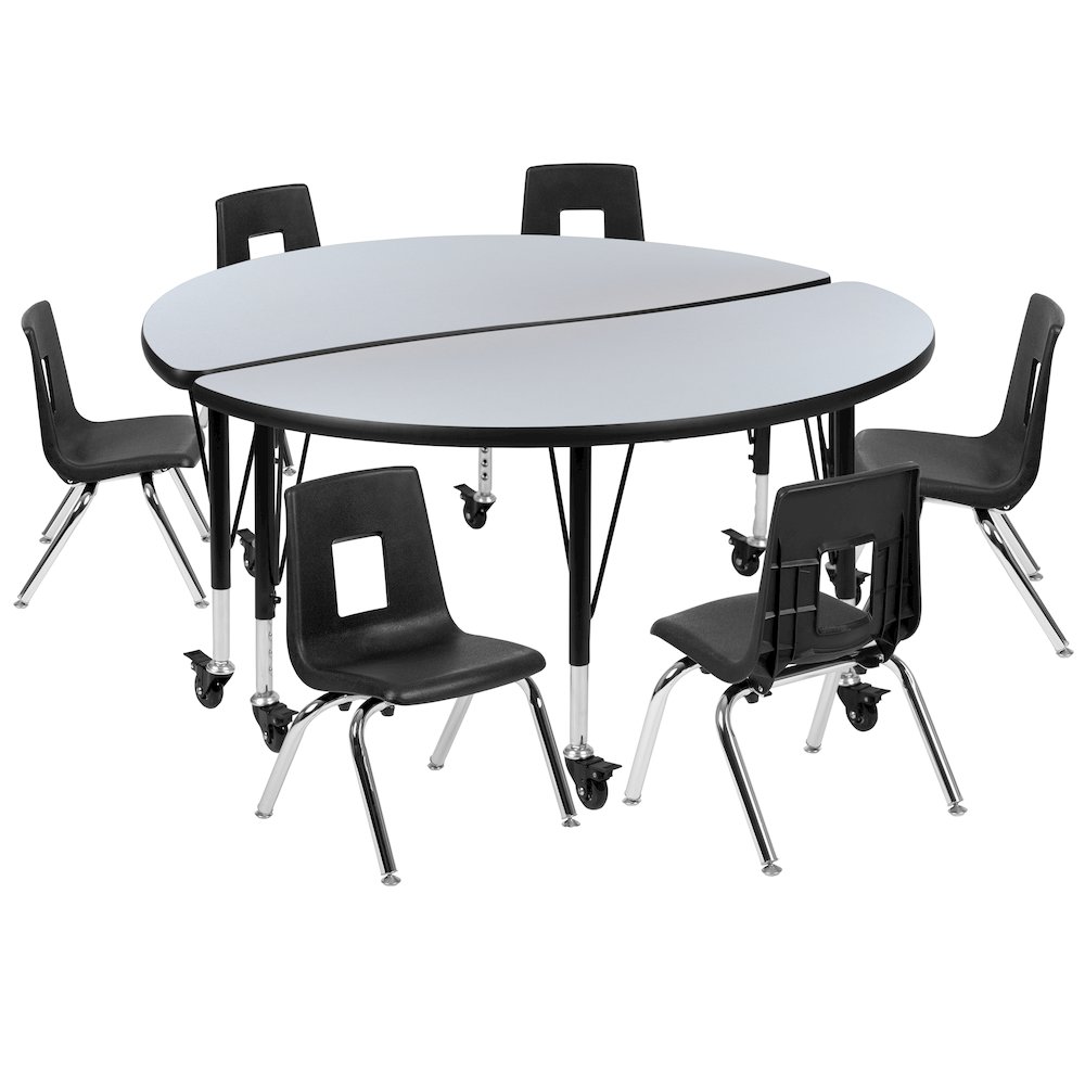 Mobile 47.5" Table Set with 12" Student Stack Chairs, Grey/Black. Picture 1