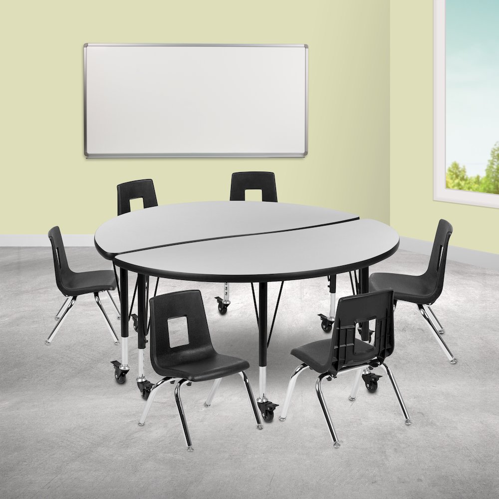 Mobile 47.5" Table Set with 12" Student Stack Chairs, Grey/Black. Picture 2