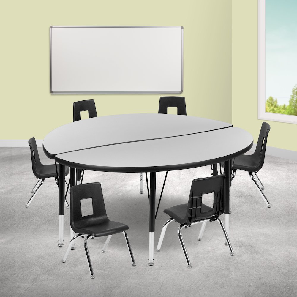 47.5" Circle Wave Activity Table Set with 12" Student Stack Chairs, Grey/Black. Picture 2