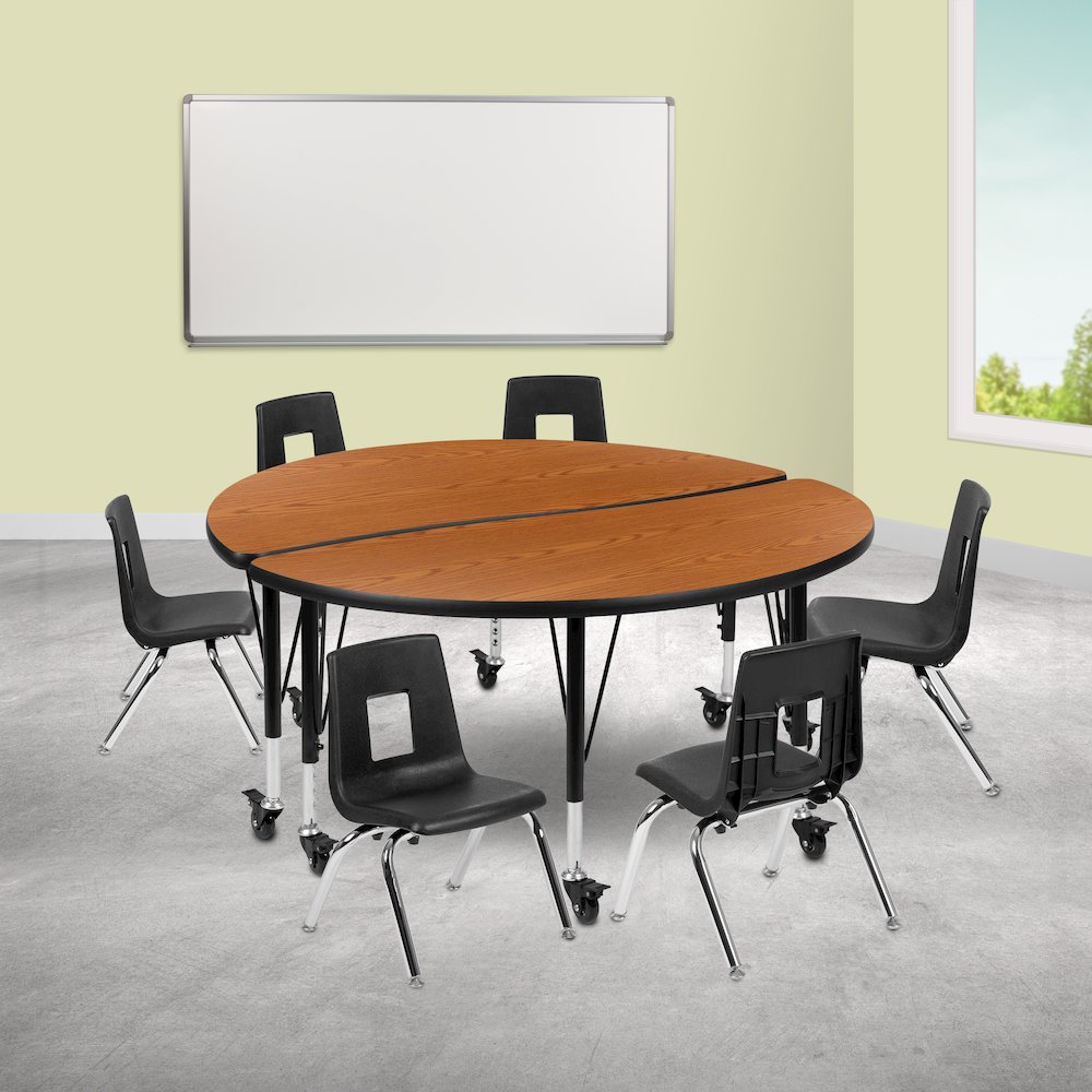 Mobile 47.5" Table Set with 12" Student Stack Chairs, Oak/Black. Picture 2
