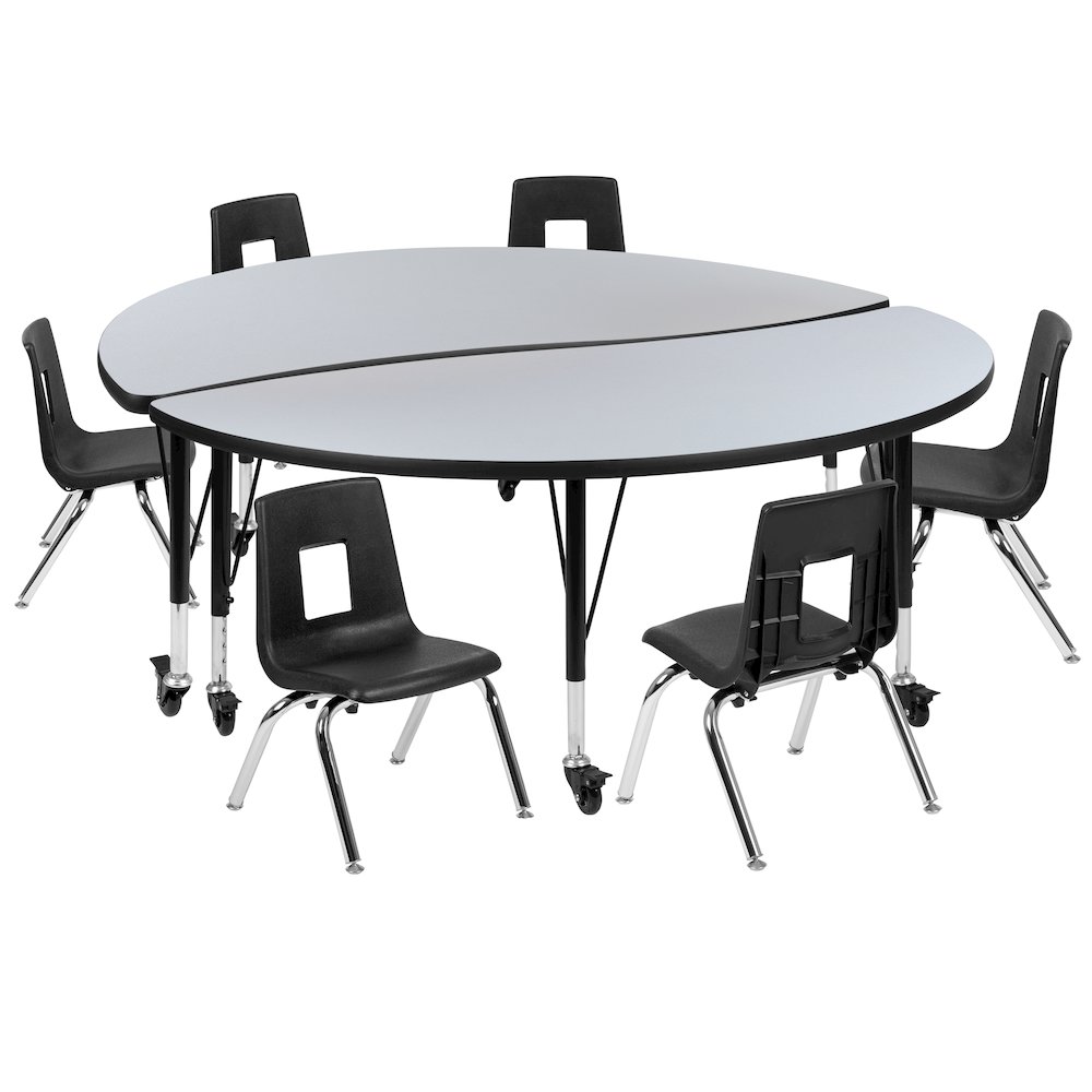 Mobile 60" Table Set with 12" Student Stack Chairs, Grey/Black. Picture 1