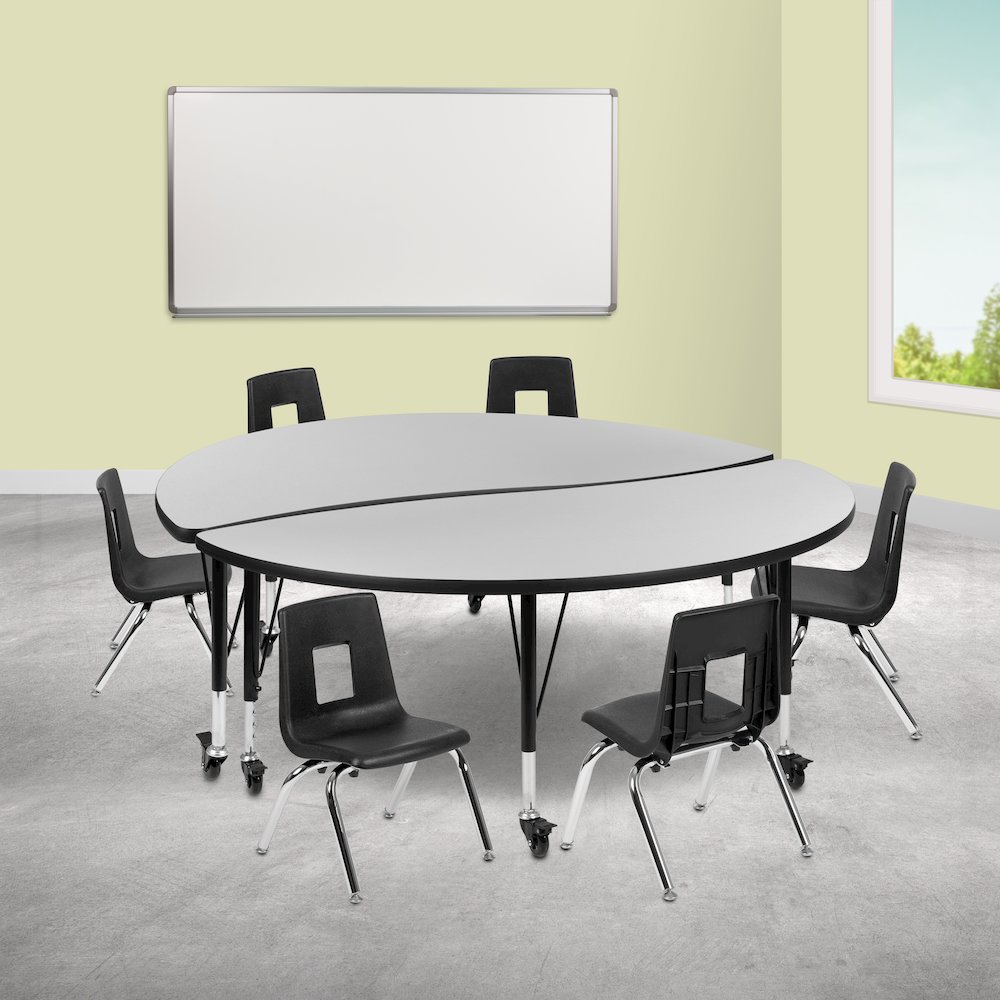 Mobile 60" Table Set with 12" Student Stack Chairs, Grey/Black. Picture 2