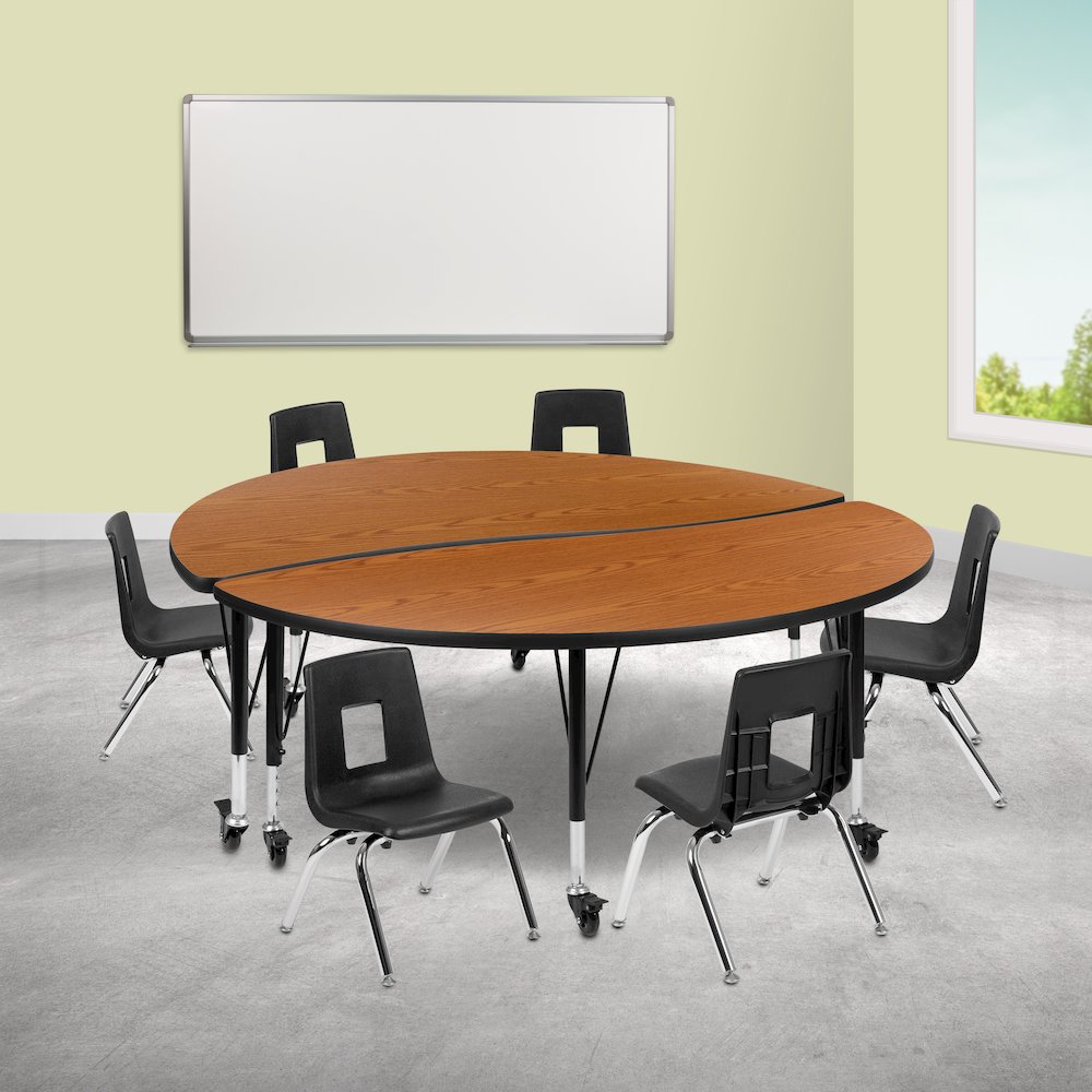 Mobile 60" Table Set with 12" Student Stack Chairs, Oak/Black. Picture 2