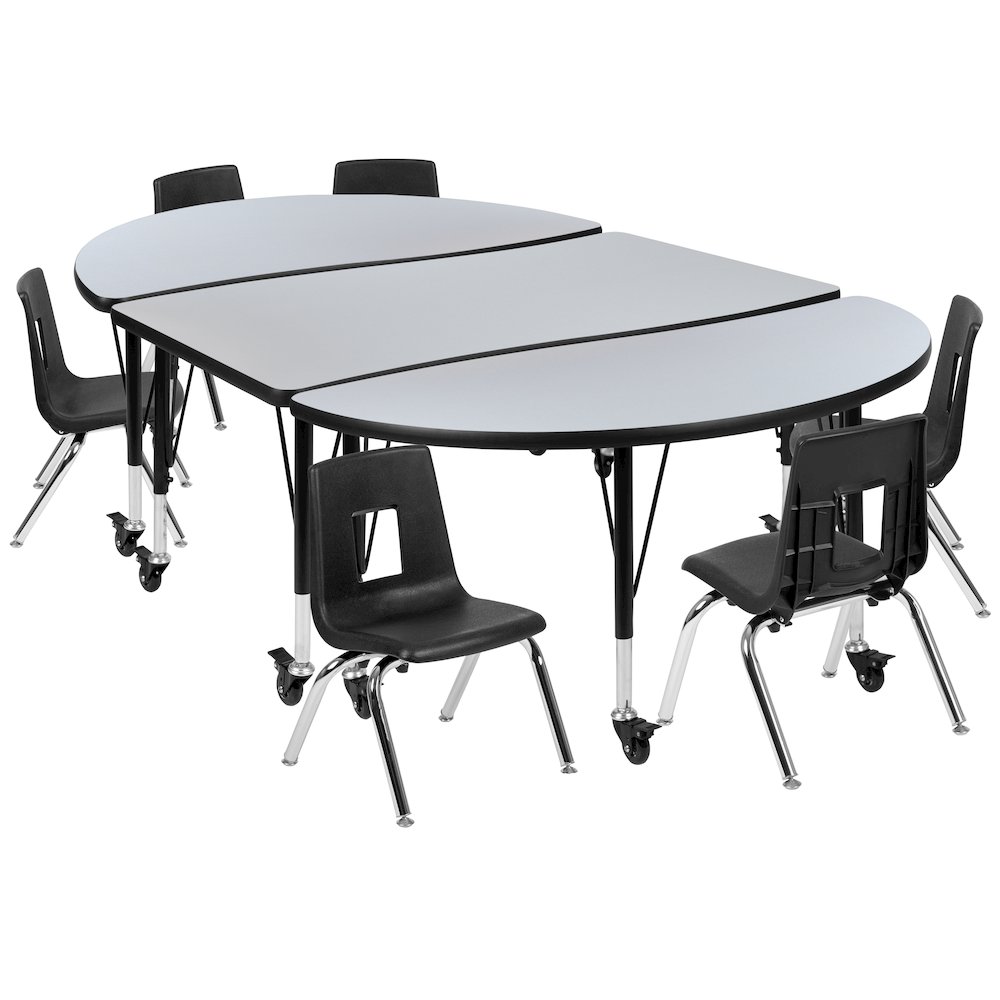 Mobile 76" Wave Activity Table Set with 14" Student Stack Chairs, Grey/Black. Picture 1
