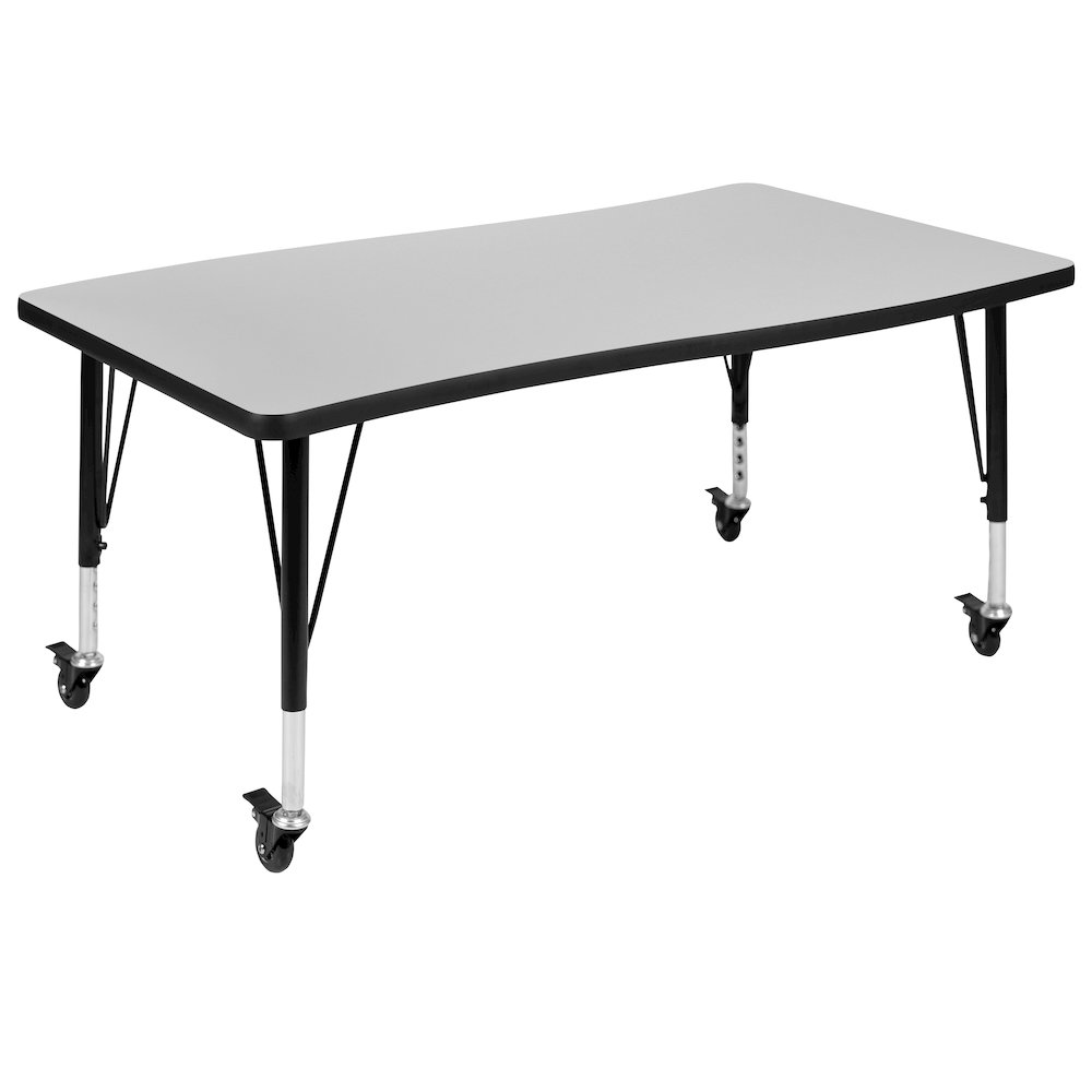 Mobile 76" Wave Activity Table Set with 14" Student Stack Chairs, Grey/Black. Picture 12