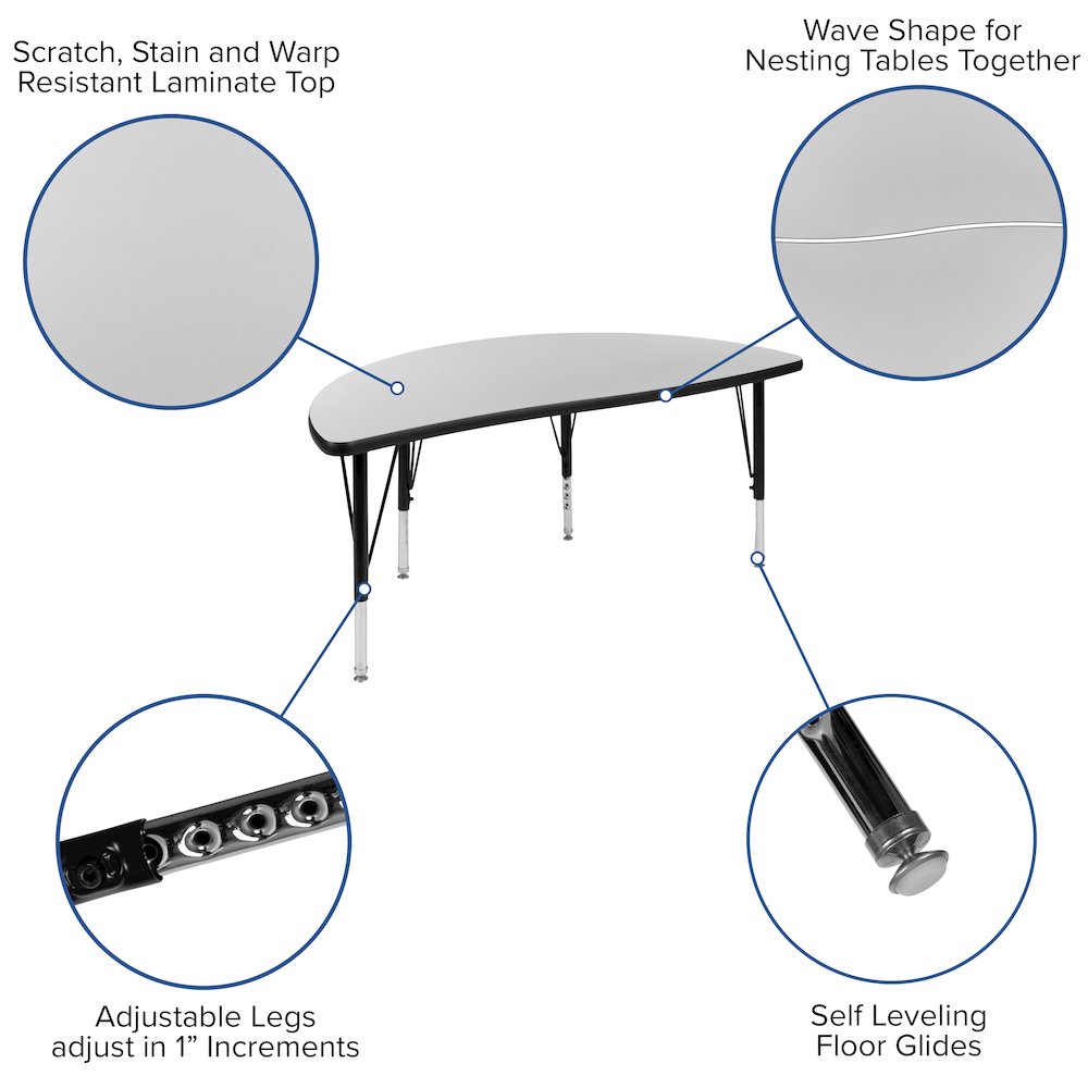 76" Oval Wave Activity Table Set with 14" Student Stack Chairs, Grey/Black. Picture 4