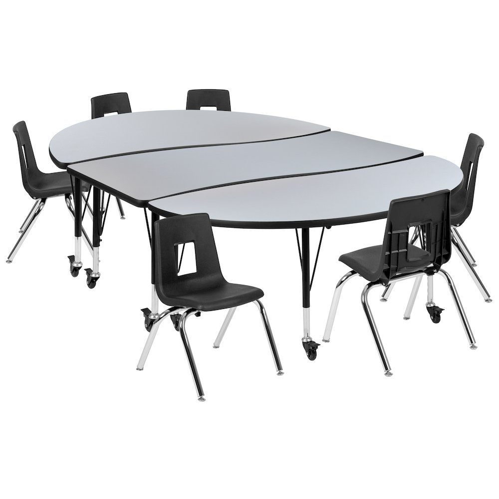 Mobile 86" Wave Activity Table Set with 14" Student Stack Chairs, Grey/Black. Picture 1