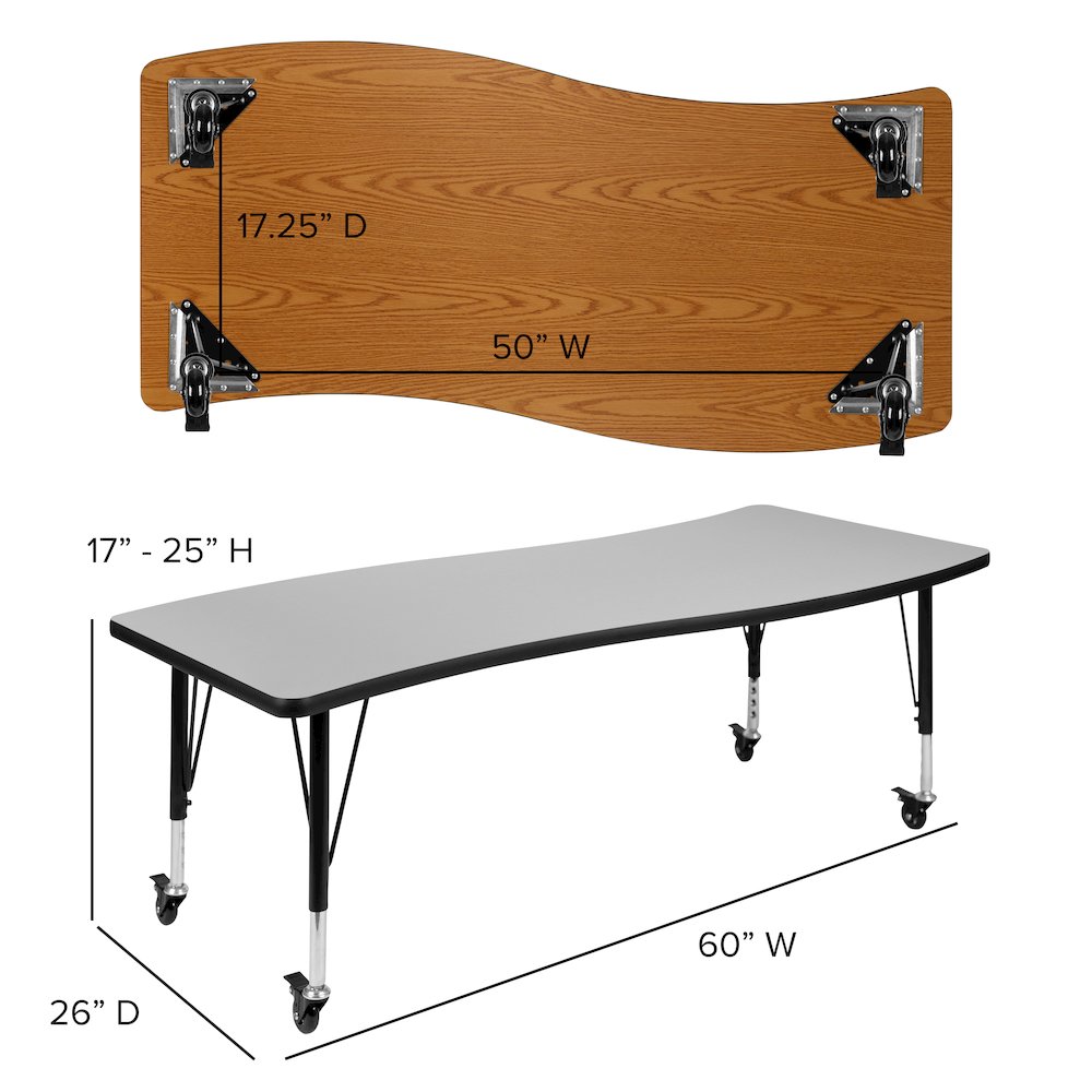 Mobile 86" Wave Activity Table Set with 14" Student Stack Chairs, Grey/Black. Picture 8