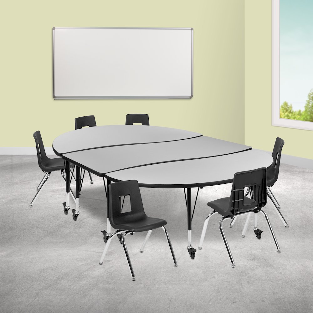Mobile 86" Wave Activity Table Set with 14" Student Stack Chairs, Grey/Black. Picture 2