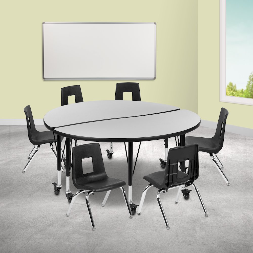 Mobile 47.5" Table Set with 14" Student Stack Chairs, Grey/Black. Picture 2