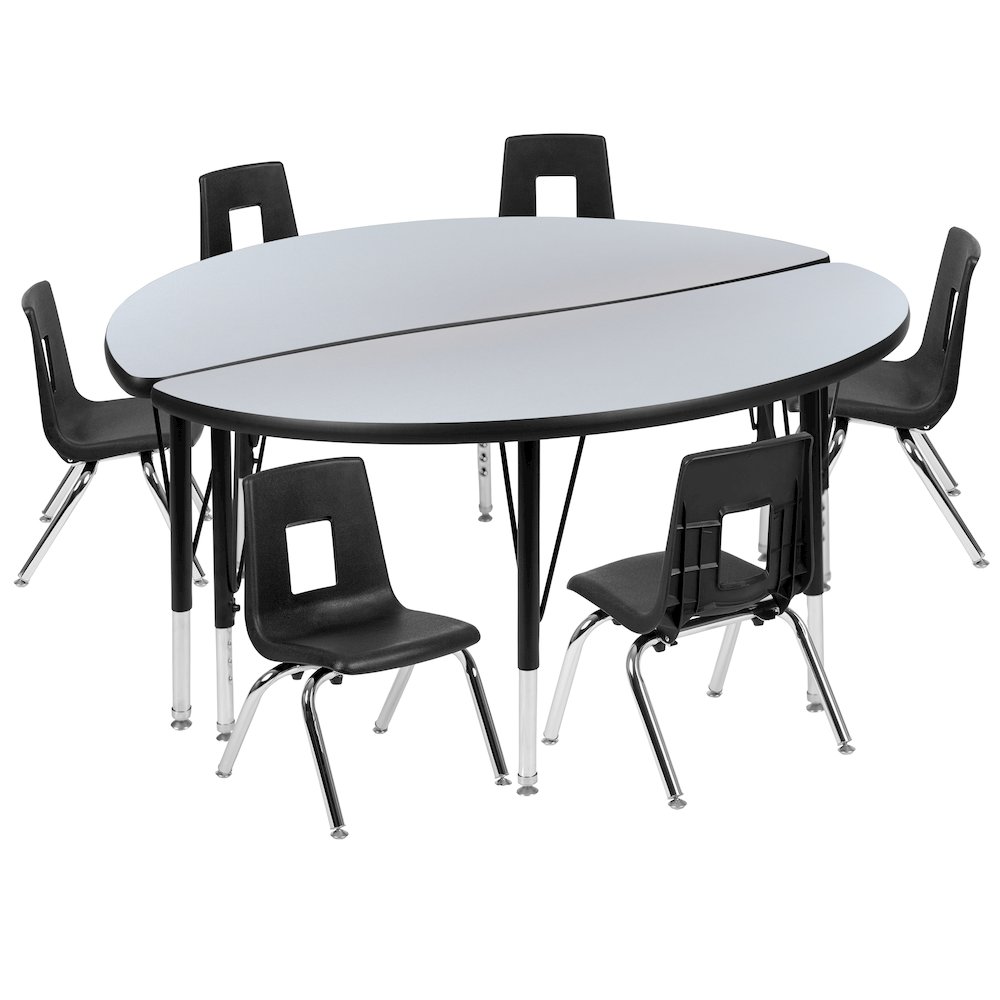 47.5" Circle Wave Activity Table Set with 14" Student Stack Chairs, Grey/Black. Picture 1