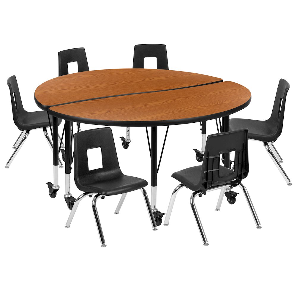 Mobile 47.5" Table Set with 14" Student Stack Chairs, Oak/Black. Picture 1