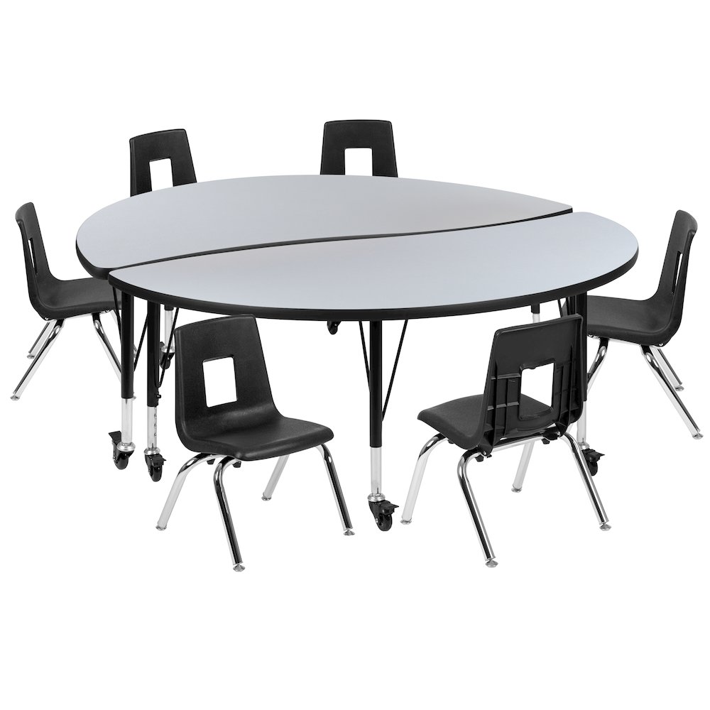 Mobile 60" Table Set with 14" Student Stack Chairs, Grey/Black. Picture 1