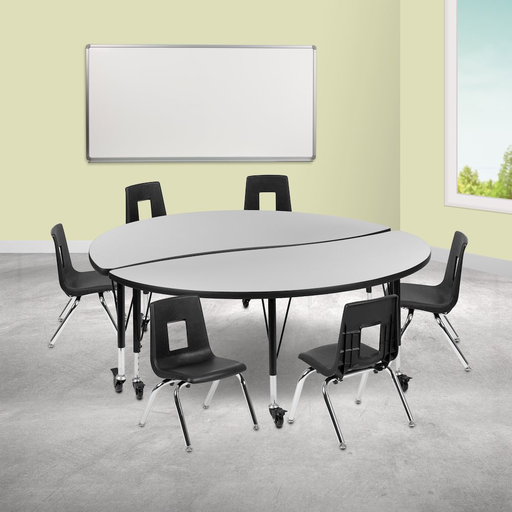 Mobile 60" Table Set with 14" Student Stack Chairs, Grey/Black. Picture 2