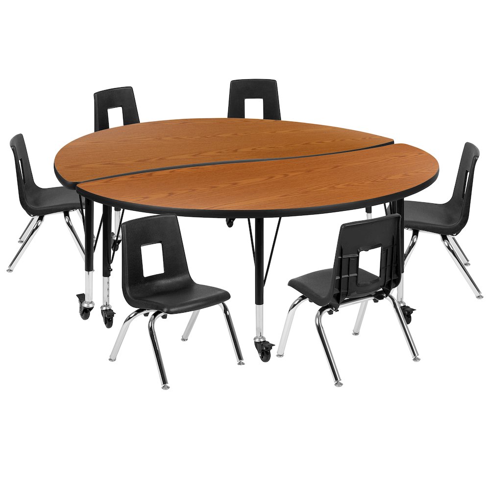 Mobile 60" Table Set with 14" Student Stack Chairs, Oak/Black. Picture 1
