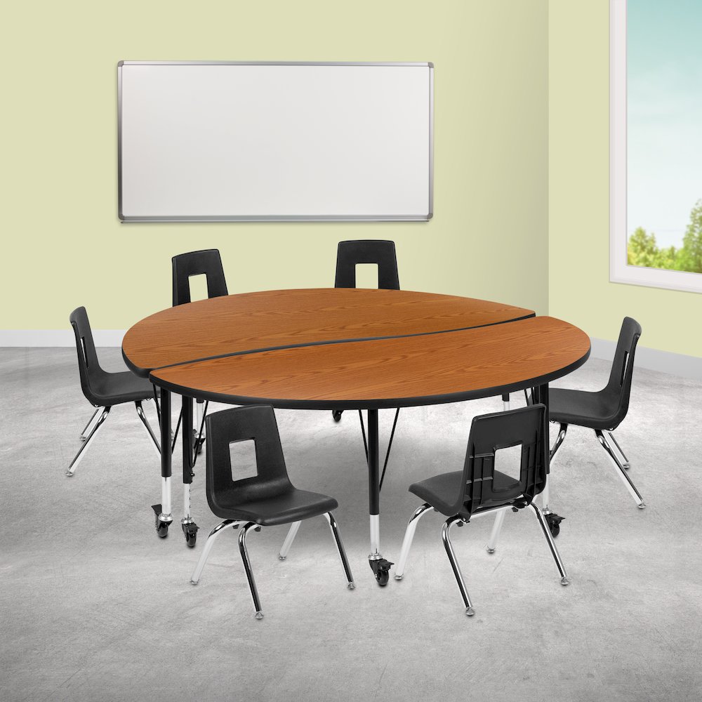 Mobile 60" Table Set with 14" Student Stack Chairs, Oak/Black. Picture 2