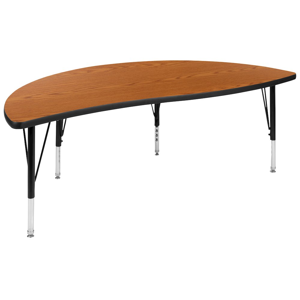 60" Circle Wave Activity Table Set with 14" Student Stack Chairs, Oak/Black. Picture 9