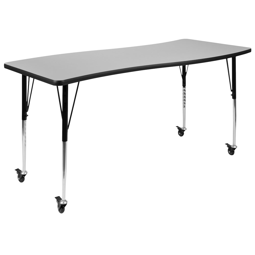 Mobile 86" Wave Activity Table Set with 16" Student Stack Chairs, Grey/Black. Picture 12