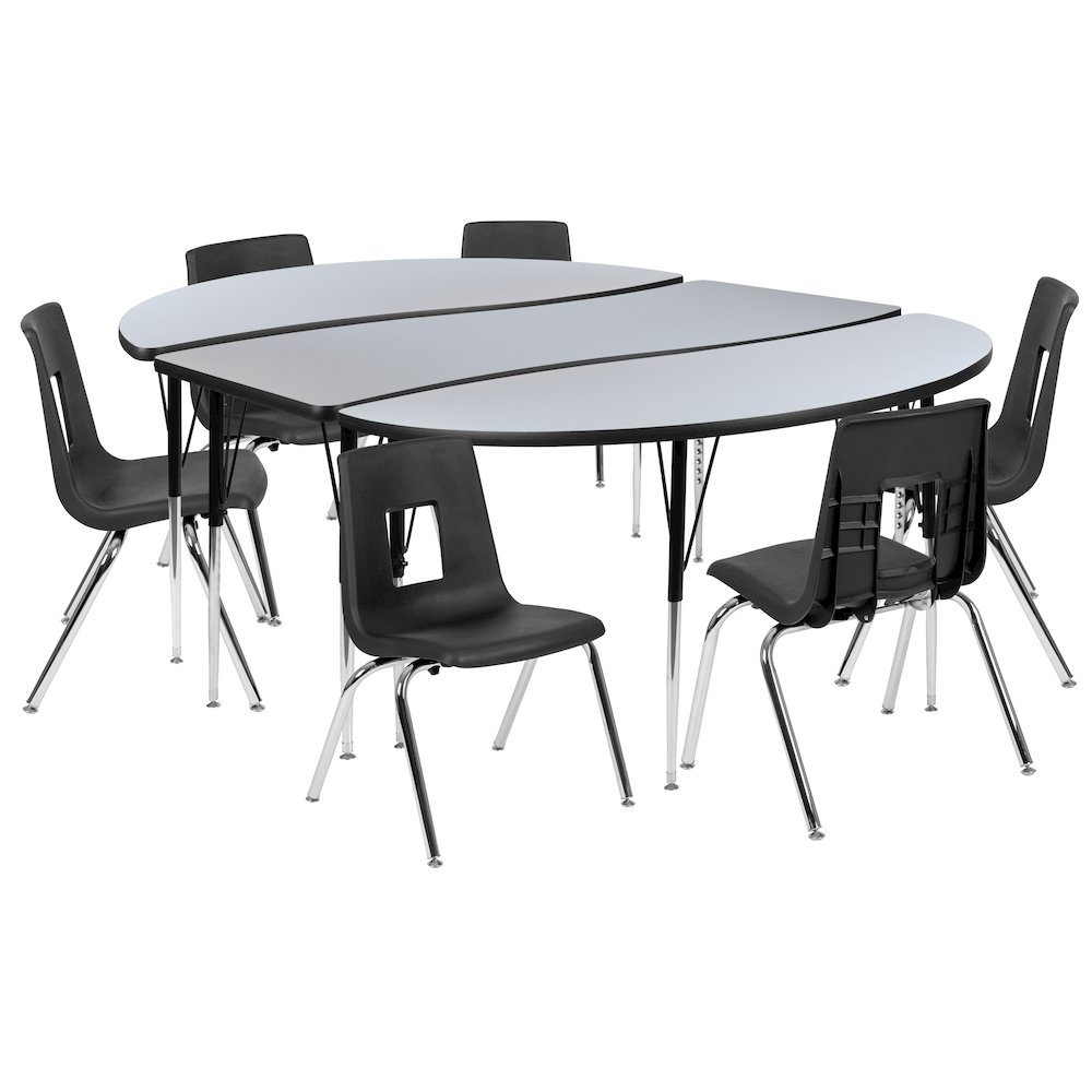 86" Oval Wave Activity Table Set with 16" Student Stack Chairs, Grey/Black. Picture 1