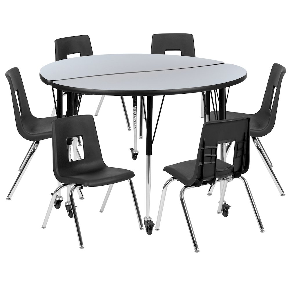 Mobile 47.5" Table Set with 16" Student Stack Chairs, Grey/Black. Picture 1
