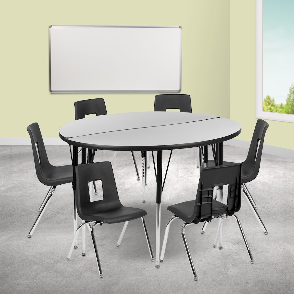 47.5" Circle Wave Activity Table Set with 16" Student Stack Chairs, Grey/Black. Picture 2
