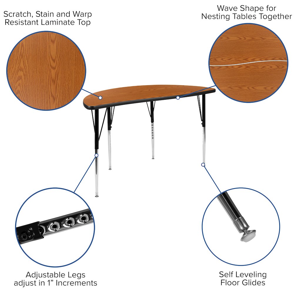47.5" Circle Wave Activity Table Set with 16" Student Stack Chairs, Oak/Black. Picture 4